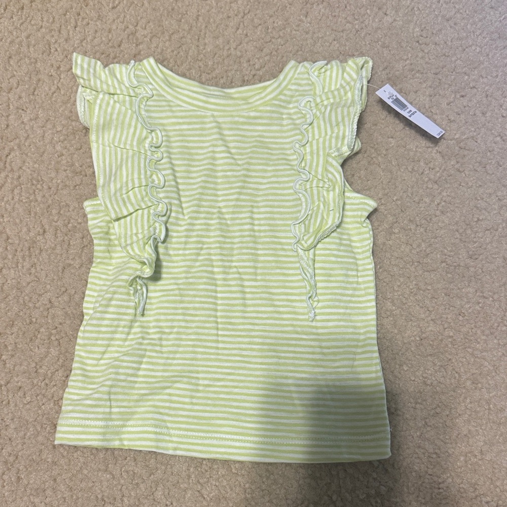 Old Navy Light Green Striped Ruffle Tank Top